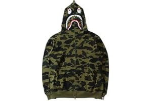 LIAOPUFUS Uomo 3D Stampato Shark Felpa con Cappuccio Hip Hop a Maniche Lunghe Zipper con Cerniera Mimetica Moda Street Wear