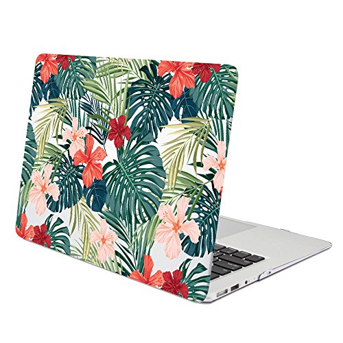 MacBook Air 13 Hülle, GMYLE Hard Case Print Glossy für MacBook Air 13 (Modell: A1369/ A1466) - tropischen Pflanzen (rot Hibiskus) Durch gummierte Hard Shell Fall-Abdeckung Hülle Case Etui Tasche