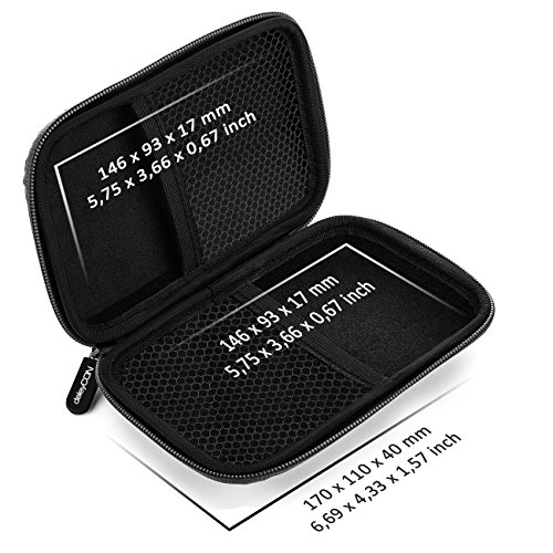 deleyCON Festplattentasche / Festplatten Case / HDD Case – für 2.5 Zoll Festplatten und SSD – Robust & Stoßsicher – 2 Innenfächer / Netztaschen – Schwarz - 5