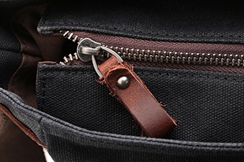Messenger Bag H-ANDYBAG Waxed Canvas Schwarz Crossbody Arbeiten Schultertasche Passt 15 Zoll Laptop