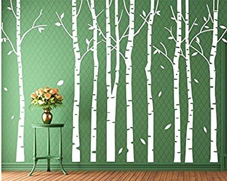 9 Large White Birch Tree Wall Sticker for Living Room Nursery Living Room Removable Vinyl Tree Wall Decals Wall Murals