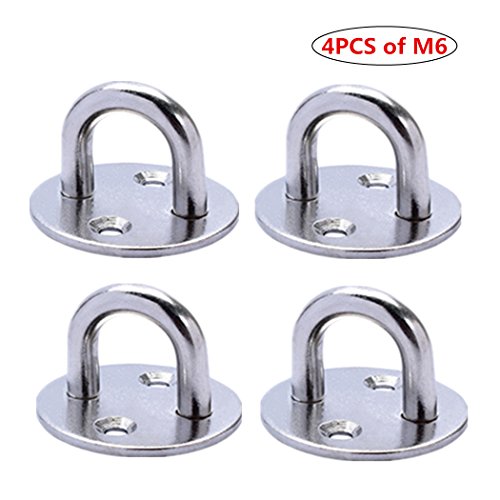 Annakideya 4pcs 6mm Eye Plates Hook Best 304 Stainless Steel Staple Ring Hook with Heavy Duty Round M6