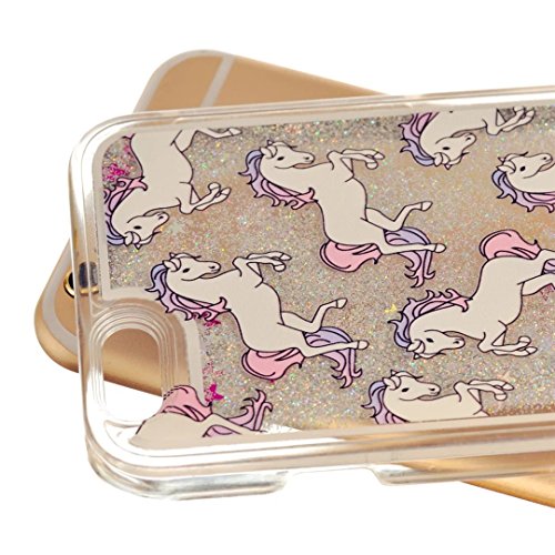 KSHOP Handytasche Hülle für iPhone SE / iphone 5 / iphone 5S mit Flüssigkeit – Hartschale Backcover Case Schutzhülle Cover Wasser mit Schneekugel Sterne glitzernd Bling Bling Transparent mit Muster Animation – Pegasus - 3