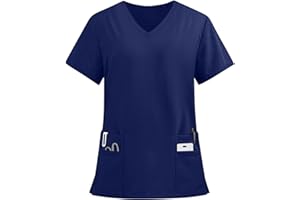 Generisch Damen Kasacks Einfarbig Pflege Kleidung Abfallende-Schulter Medizinische Arbeitskleidung mit Taschen Kurzarm Kasack