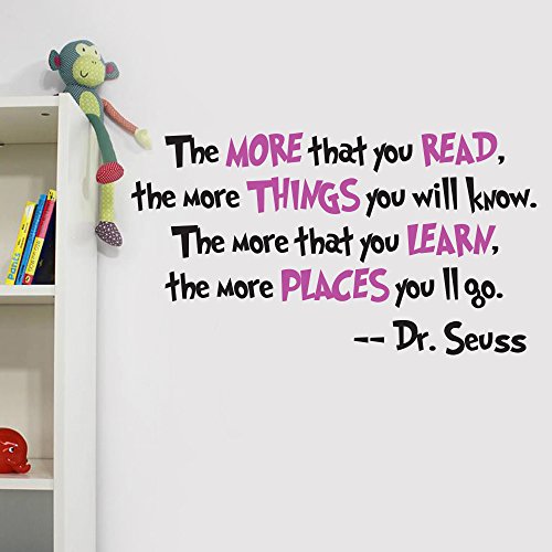 V&C Designs Dr Seuss The More You Read Quote Children's Room Kids Room Playroom Nursery Wall Sticker Wall Art Vinyl Wall Decal Wall Mural for Reading Corner / Classroom