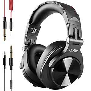 CLAW SM50 Professional Studio Monitoring DJ Headphones with 2 detachable cables (2.8m Coiled Cable & 1.2m Straight Cable with Mic and In-line Controls) (Black)