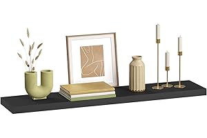 ‎ESITURO eSituro Wandregal, schwebendes Regal für Wandmontage, Schweberegal Hängeregal Wandbrett im Wohnzimmer Schlafzimmer Küche Badezimmer, schwarz modern, MDF, 120x3,8x22,9 cm