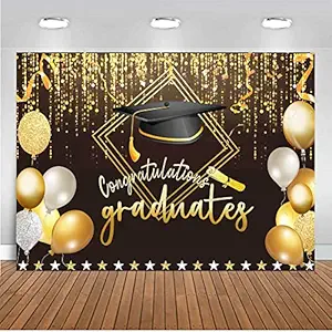 CHAIYA 10X8FT 2022 Class Graduation Photography Backdrop Black and Gold Cap Balloon Grad Congrats Party Banner Background Prom Party Supplies Decorations CY-161