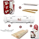 Mercy Myself Strumento per sushi e maki, sushi bazooka, kit per sushi con e-book [lingua italiana non garantita] con ricette, 2 paia di bacchette con supporto a forma di anatra e tovaglietta di bambù.