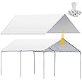 Wesnoy 10 x 20 ft Heavy Duty Carport Canopy Waterproof Canopy Cover Garage Car Shelter Tarp Tent for Car Canopy Replacement Cover with 50 Ball Bungees, Only Top Cover, Frame is Not Included