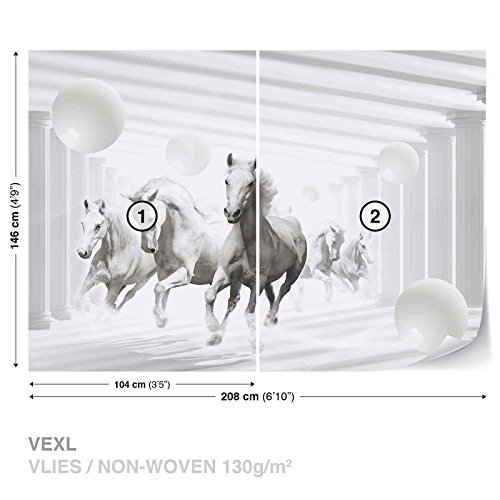 Pferde Weiß Kugeln – Forwall – Fototapete – Tapete – Fotomural – Mural Wandbild – (3087WM) – XL – 208cm x 146cm – VLIES (EasyInstall) – 2 Pieces - 2