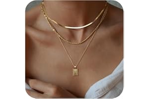 VIROMY Gold/Silver Necklaces for Women 14K Gold Plated Layered Pendant Necklace Charm Choker Chain Trendy Herringbone Trendy Stackable Jewellery for women
