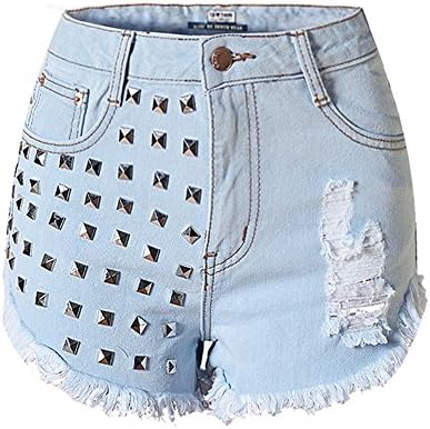 Wgwioo Women'S High Waist Rivet Denim Hot Pants Sexy Mini Shorts Jeans Night Club . Light Blue . 38