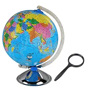 Globehub Hub Globe for Kids, 8 inch Diameter Mittal Educational World Globe with 50mm Magnifying Glass for Kids/Office Globe/Political Globe/Globes for Students Desk & Table Top (808_8 inch)