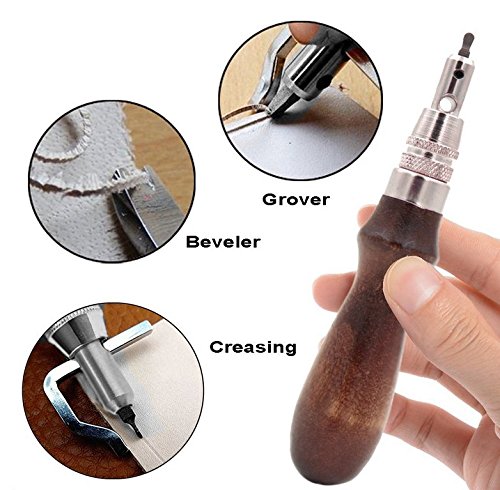 BTSKY 5 in 1 DIY Lederhand Nahtversenker / Lederhobel mit Parallelanschlag Leder Werkzeug Einstellbare Stitching Groover Crease Rillenzieher Kantenzieher - 8
