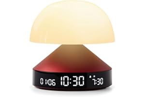 Lexon Mina Sunrise Alarm Clock - Wake Up Light and Sunset Simulation - Wireless & Rechargeable - Dark Red