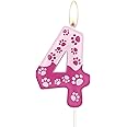 Pink Dog Paw Themed Birthday Candles,Pink 4th Birthday Number Candles,Pink Number 4 Candles for Cake,Pink Dog Paw Print Cake Candle Cake Topper for Girls Boys Birthday Party Decorations Supplies