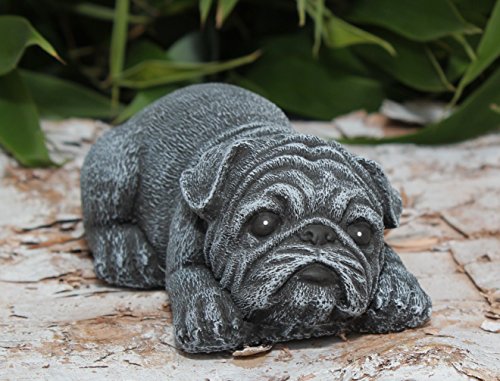 Steinfigur Hund Mops mini Steinguss Schiefergrau