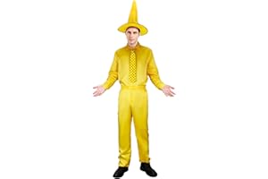 Funhoo Curious Monkey Ted Uomo con Cappello Giallo Abito Pantaloni Giacca Giallo Cravatta Nera a Pois Costume Halloween Cosplay Fancy Dress