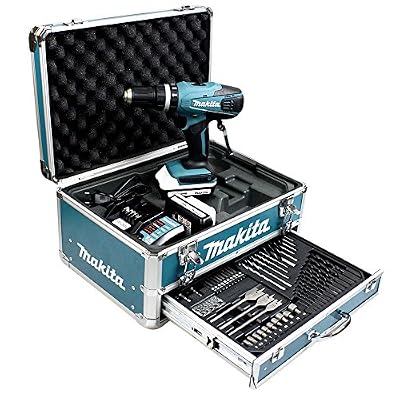 Makita HP457DWEX4 Perceuse visseuse à percussion en mallette en Alu avec 2 batteries 18 V 1,3 Ah/74 accessoires