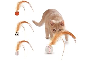 kailisi Interaktives Federballspielzeug für Katzen, 2025 Neuestes 3 Stück Katzenball mit Feder für Wohnungskatzen, Elastischer interaktiver Katzenspielzeugball aus Silikon für Bewegung