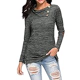 Yvelands Damen Sweatshirt Bluse Button Top Langarm Stitching Casual Tops(Grau,CN-M)