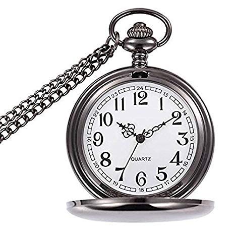 Shyonda Pocket Watch Vintage Engraving Quartz Pocket Watch Mechanical Rom Number FobWatch for Men Women with Chain + Gift Box