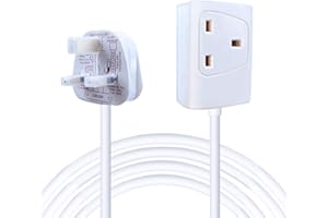 EXTRASTAR 1 Way Gang Single Socket Mains Power Extension Lead 13A UK 3Pin Plug - 2 Metre Cable, White