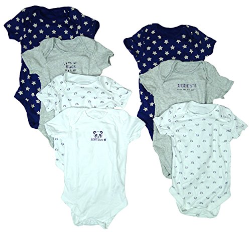 Boys Pack of 7 Short Sleeve PANDA Bear Hugs Bodysuits sizes from Tiny Baby to 24 Months