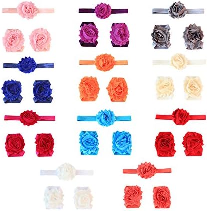PeiLan 11 Color Photo Prop Outfit Baby Girl Barefoot Flower Sandals &amp; Headbands Set (Flowers 0009-02)