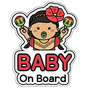 GEEKBEAR Baby on Board Sticker and Decal (Hispanic Girl, 1 Pack) - Baby Bumper Car Sticker - Baby Window Car Sticker - Baby in Car Sticker - Cute Safety Caution Decal Sign for Cars