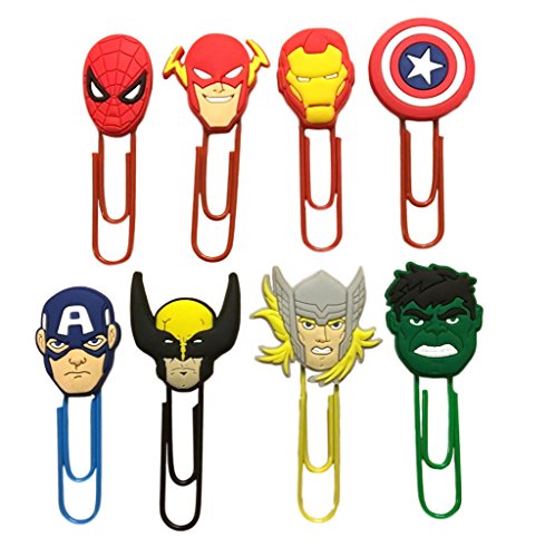 Superhero Avengers Spiderman Hulk Bookmark / Paper Clip Soldier 8 Piece Set - UK Shipped
