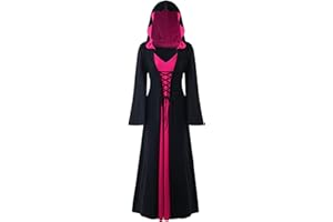 FSUJWOA Halloween Vintage Witch Dress, Witch Hooded Dress Witch Costum, Womens Renaissance Medieval Costume