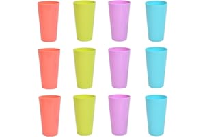FINZOO Reusable Cups 12PCS,500ML Plastic Cups,Camping Cups Drinking Cups Reusable,Tumbler Drinking Cups,Colorful Stacking Cups Mugs for Outdoor Parties,Camping, Beach and Picnic,4 Colors