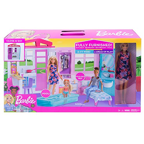 Barbie FXG55 - Ferienhaus mit Puppe, Möbeln und Pool, portables Puppenhaus ca. 46 cm hoch mit Tragegriff, Puppenzubehör Spielzeug ab 3 Jahren - 6