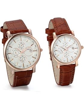JewelryWe 2pcs Herren Damen Freundschafts Armbanduhr, Business Casual Kalender Analog Quarz Uhr für Lieben Valentinstag...
