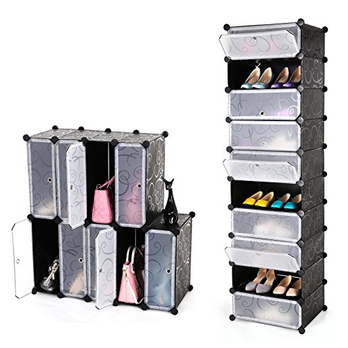 Songmics LPC10H 10 Ebenen Schuhschrank Schuhablage Schuhregal Schuhständer Regalsystem, Plastik, schwarz, 180.0 x 50.0 x 37.0 cm - 8