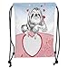 Produktbild Drawstring Backpacks Bags,Sloth,Romantic Sloth Falling In Love Different Heart Figures Valentines Day Art,Pink Light Blue Black Soft Satin,5 Liter Capacity,Adjustable String Closur