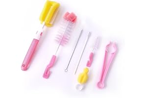 CZAYEFNH Babyflaschenreiniger bürste, Flaschenbürste 7 Stück Babyflaschenbürste, Schlauchbürste Set, für das Babyflaschen Sport Wasser Flaschen, Nippel, Strohhalme, Tee Kessel, Karaffe Schmale (pink)