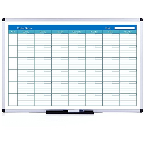 VIZ-PRO Lavagna Magnetica, Calendario mensile, cornice in alluminio, 90 x 60 cm