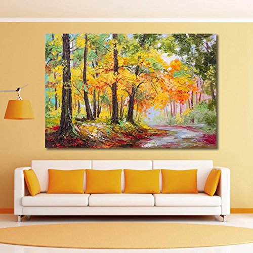 999Store Printed Landscape Colorful Autumn Forest Canvas Painting (54X36 Inches, Wooden Framed)