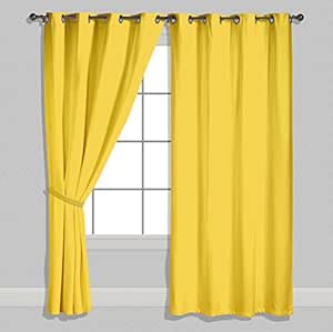 Buy American Elm Satin Solid Door Curtain 7ft Set Of 2 Yellow