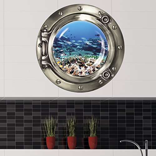 Wandkings Wandsticker Bullauge „Unterwasserwelt – Lebendiges Riff“ – 30 x 30 cm SILBER - 3