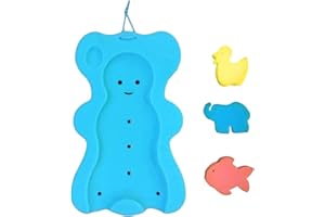ReignDrop Baby Bath Sponge Mat for Tub – Safe Fun Mat, Toys Newborns Toddler Bathing Cushion Insert with Inbuilt Drying Hanger Time Rest and Support Sink (Small Bear), Small Blue Bear, (RD-1)