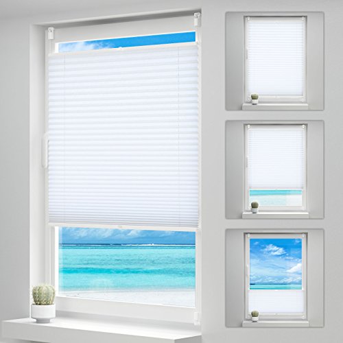 Plissee ohne Bohren, 50x120cm Plissee-Jalousie leicht zu montieren & verspannt mit Klemmfix für Fenster & Tür, Sichtschutz ohne Verdunkelung- Weiß - 2