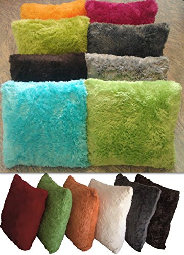 Kissen gefüllt Zottel Dekokissen Kuschelkissen Hochflor Sofakissen 40x40 Curly oder Sally (2er Set Rot, Sally)