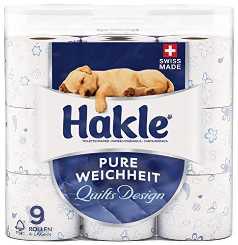 Preisvergleich Produktbild Hakle Pure Weichheit Quilts Design, Toilettenpapier 4-lagig, weiß bedruckt, 9 x 140 Blatt - 9Rollen