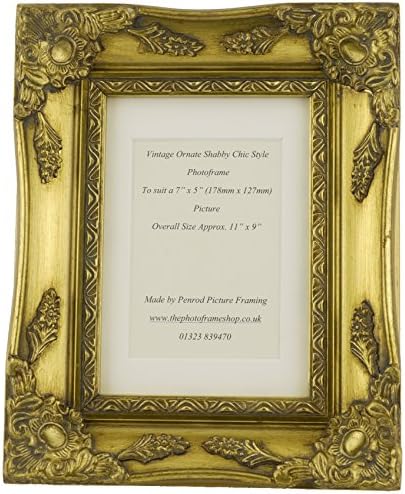 Antique Gold Shabby Chic Ornate Swept Vintage Picture Frame with a Single Mount for a 5" x 3.5" Photo