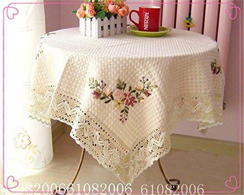 LISENGDJ Embroidered Tablecloth And Tablecloth For Household Silk Ribbon Embroidered Tablecloth,Cream-ColorSizeed,150Cm/ Circle