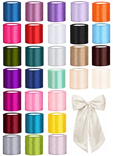 Satin Dekoband 25 m auf einer Rolle 75 mm breit Hochzeit Geschenkband (weiß) - 2